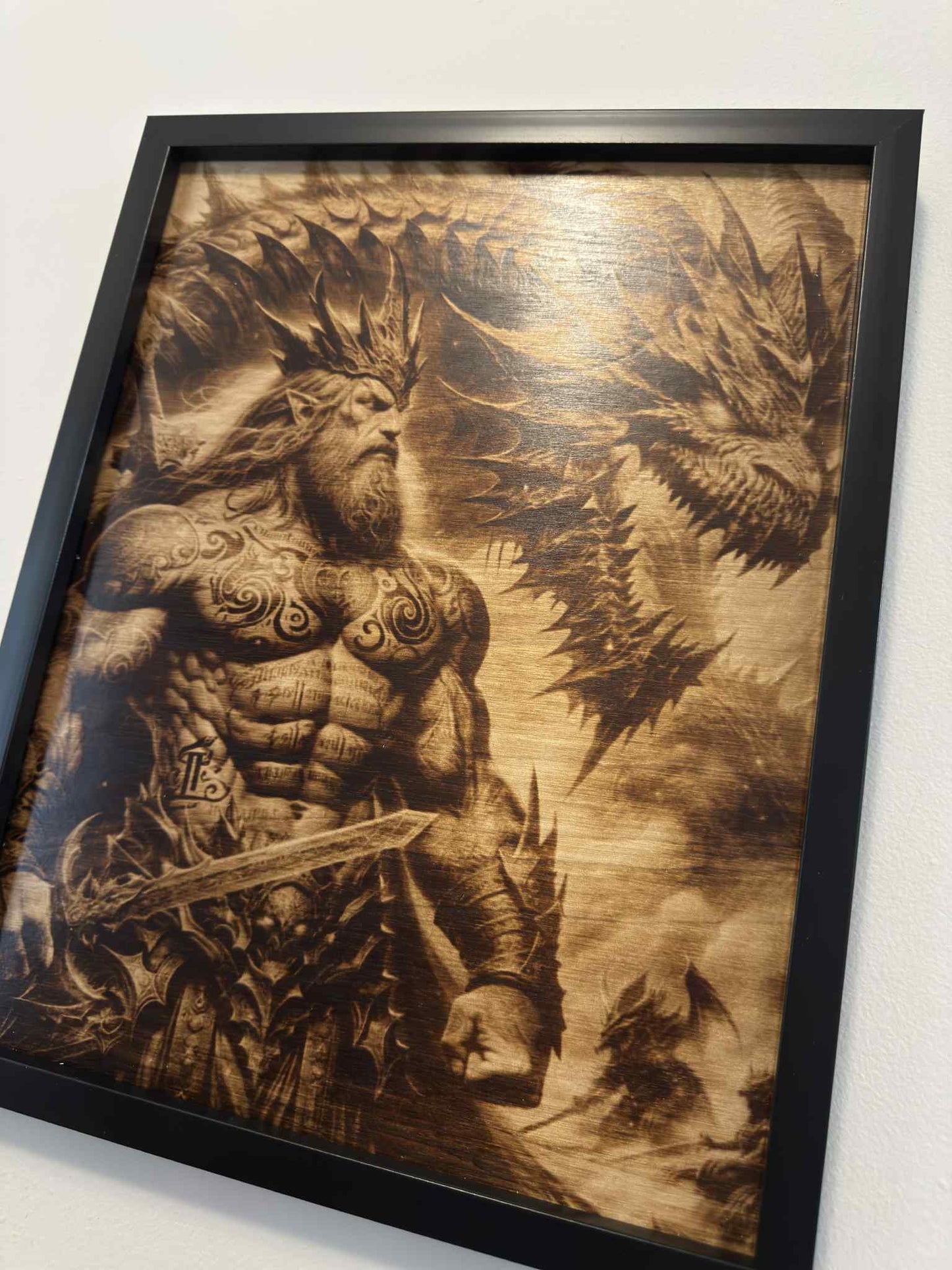 ⚔️ Rise of the Dragon King – Burned Wood Art