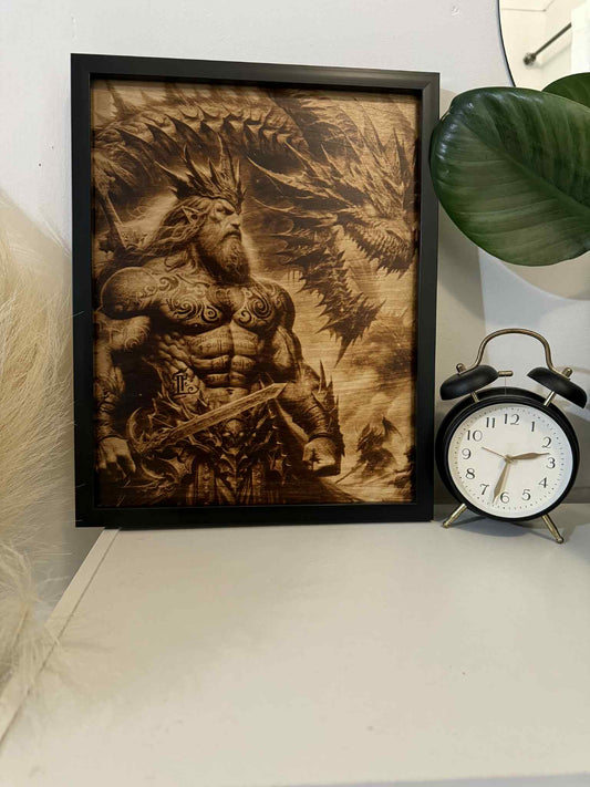 ⚔️ Rise of the Dragon King – Burned Wood Art
