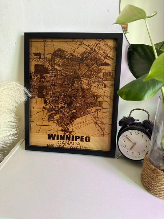 Winnipeg City Map – Burned Wood