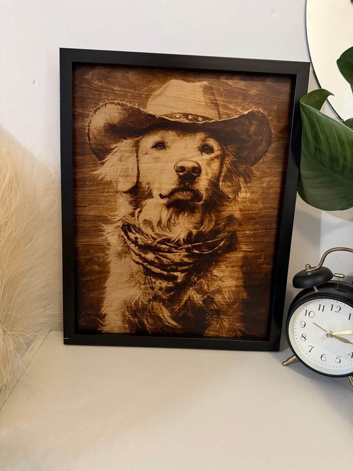 🤠 Sheriff Pup – Burned Wood Portrait
