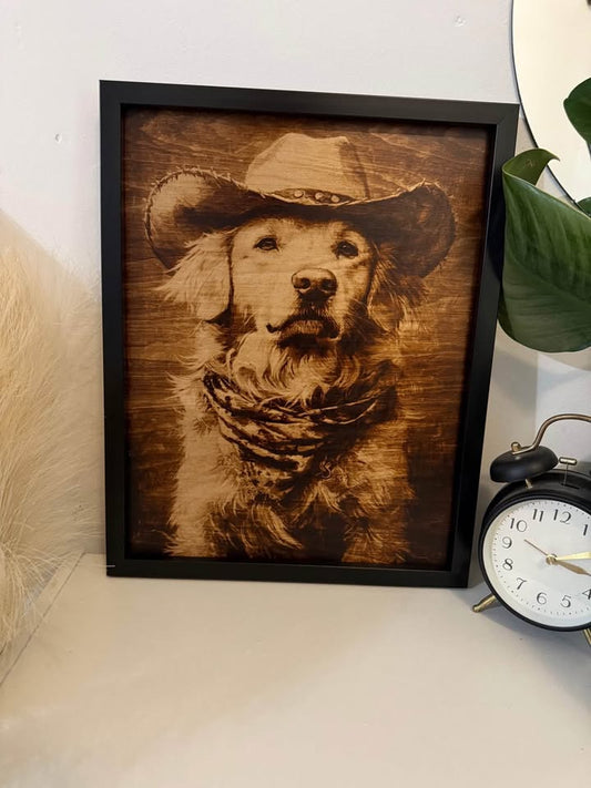 🤠 Sheriff Pup – Burned Wood Portrait