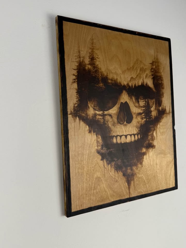 🔥 Skull & Forest Wood Burn Art