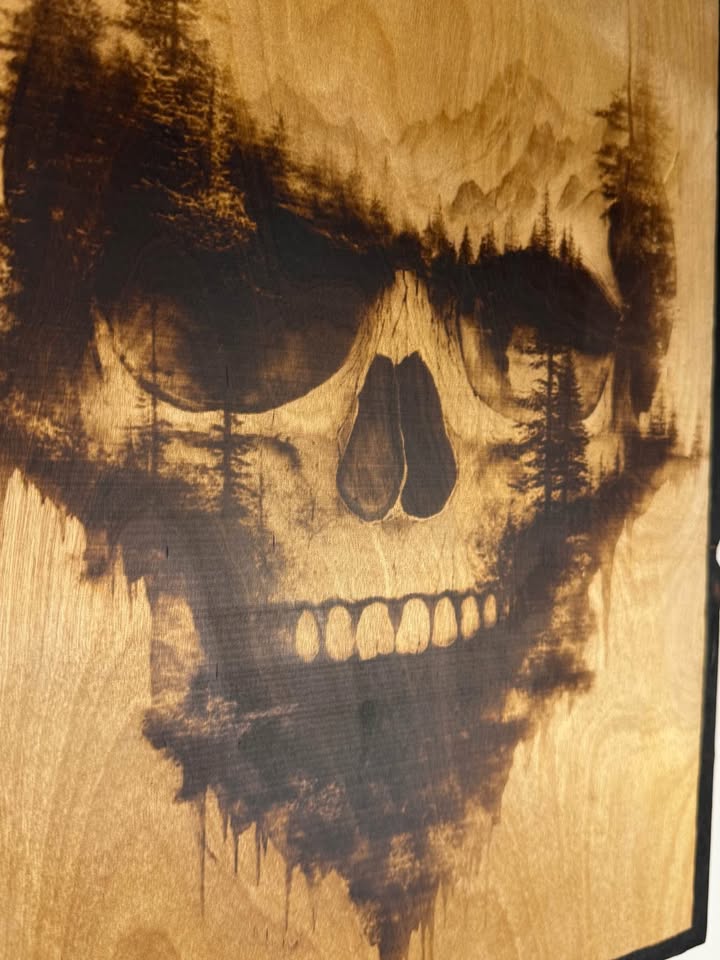 🔥 Skull & Forest Wood Burn Art