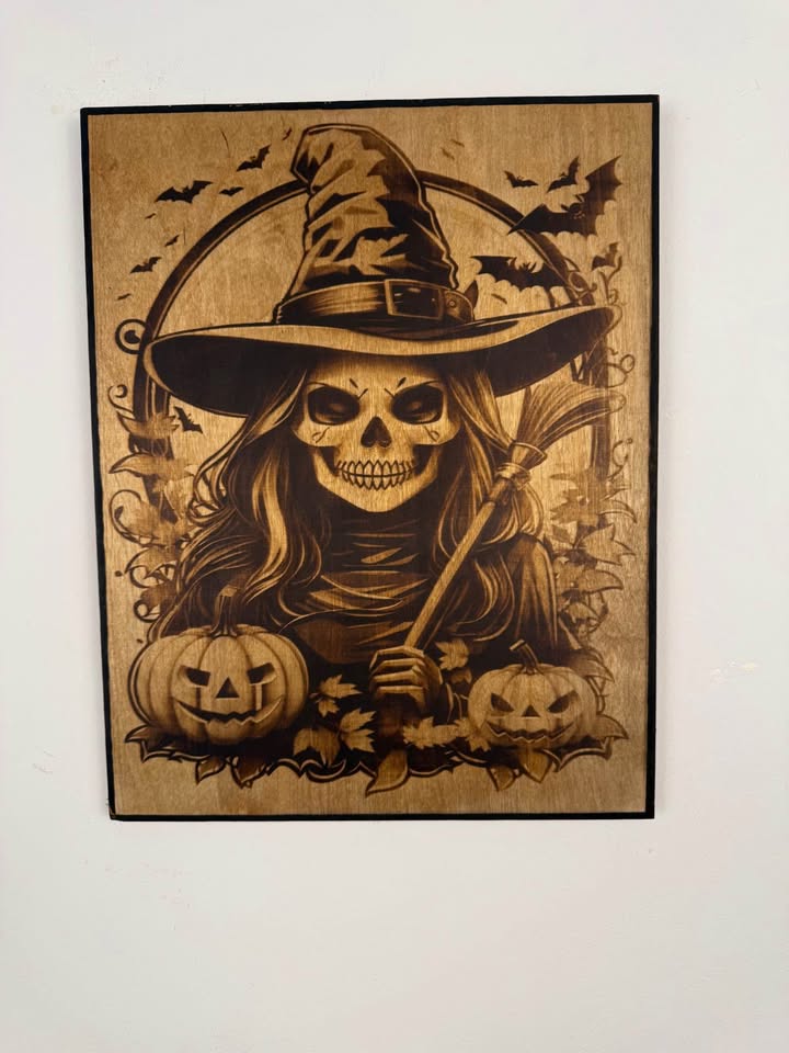Unique wood-burned artwork to set the perfect spooky vibe