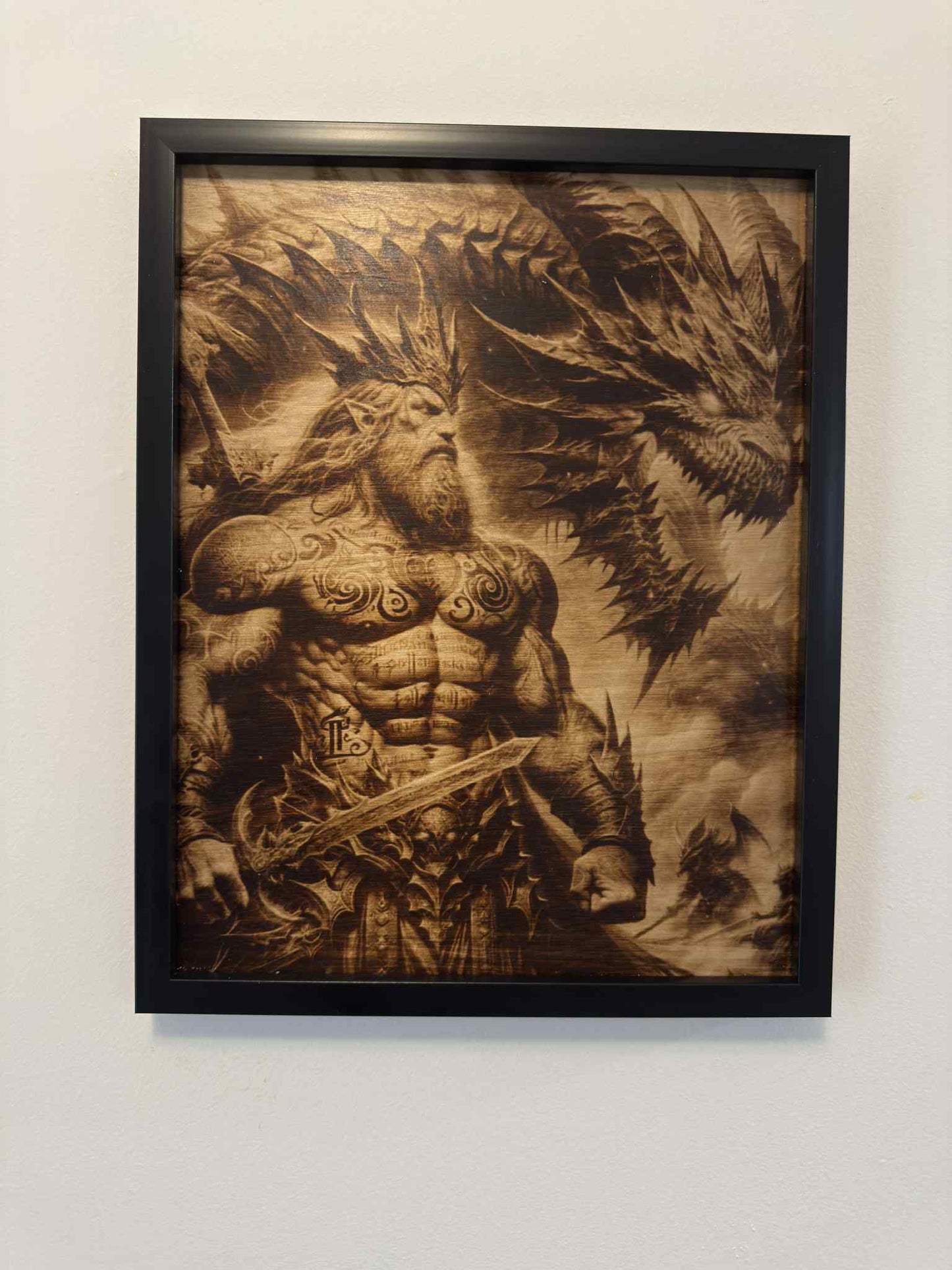 ⚔️ Rise of the Dragon King – Burned Wood Art