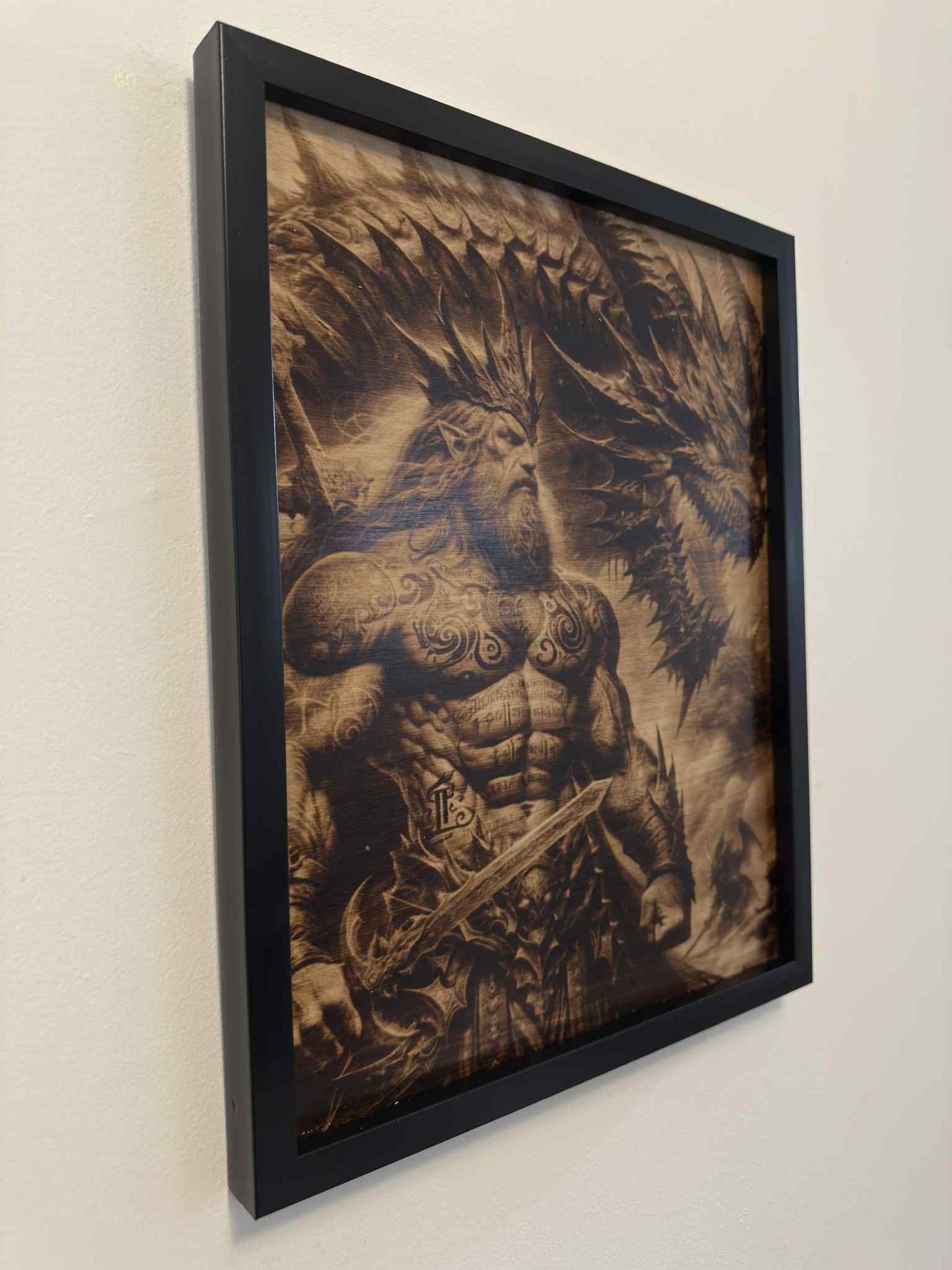 ⚔️ Rise of the Dragon King – Burned Wood Art