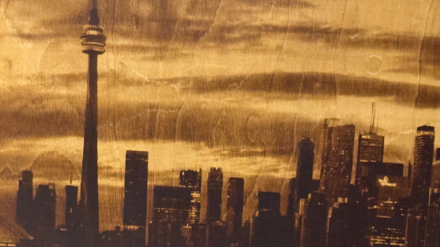 π Toronto Skyline β Burned Wood Wall Art