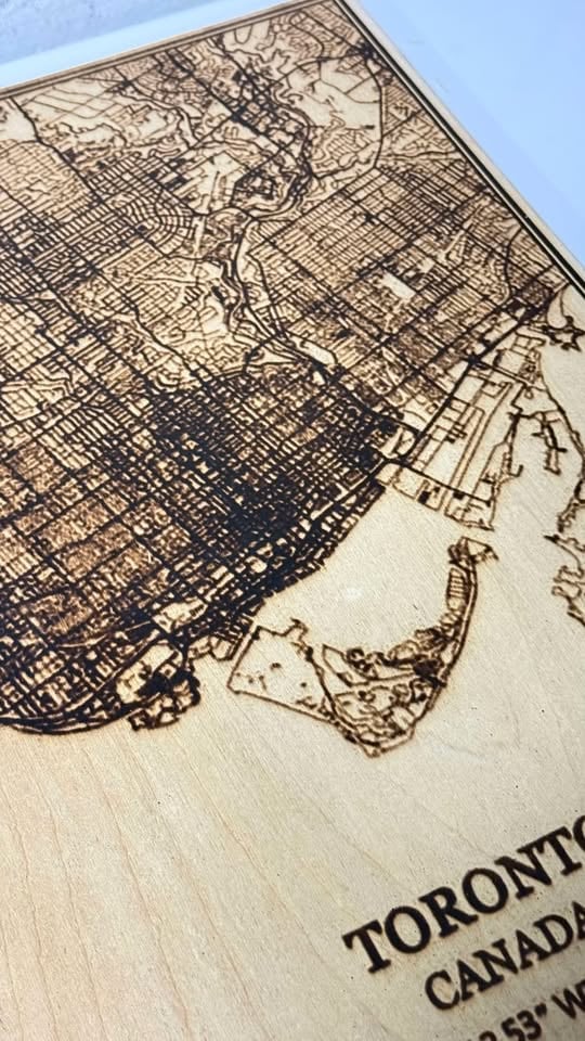 Toronto City Map – Burned Wood Wall Art
