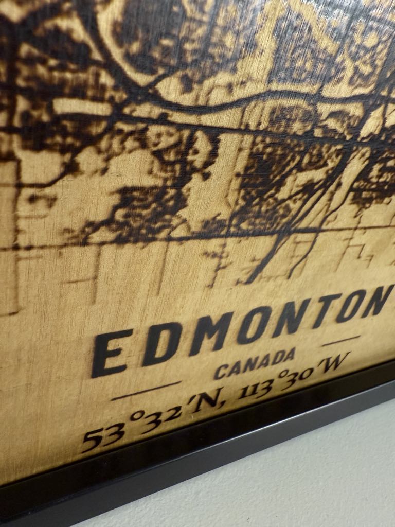 Edmonton City Map – Burned Wood Wall Art