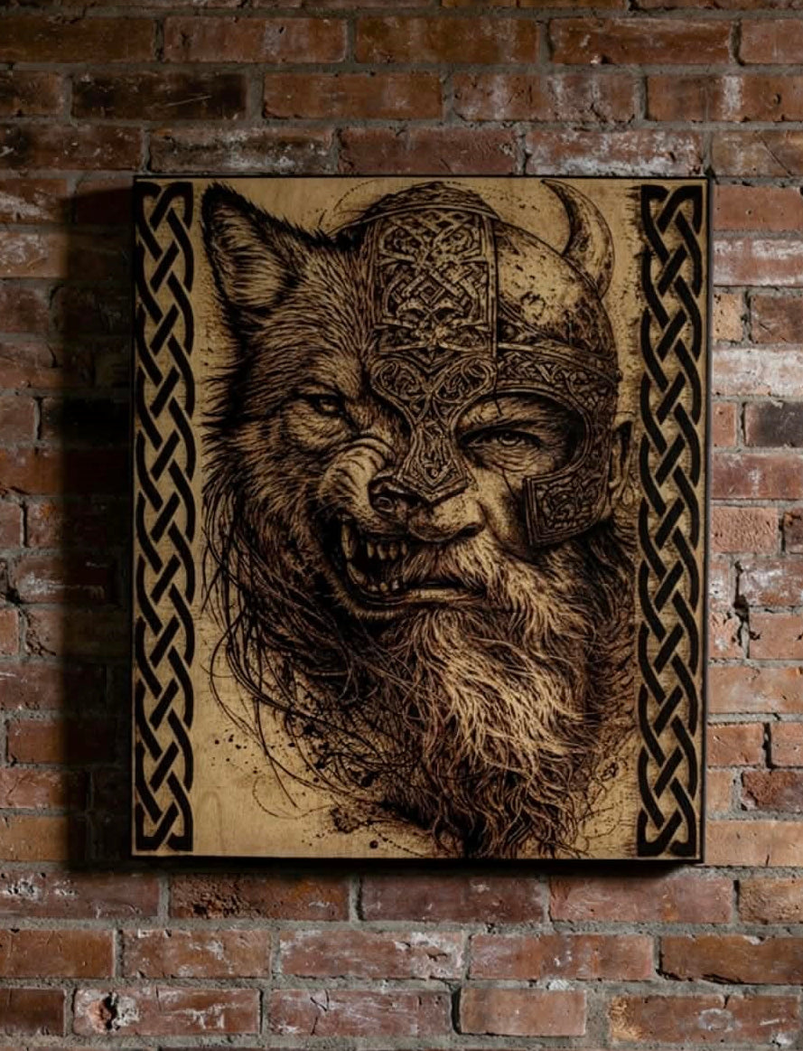 Viking & Wolf Wall Art – Wood burning