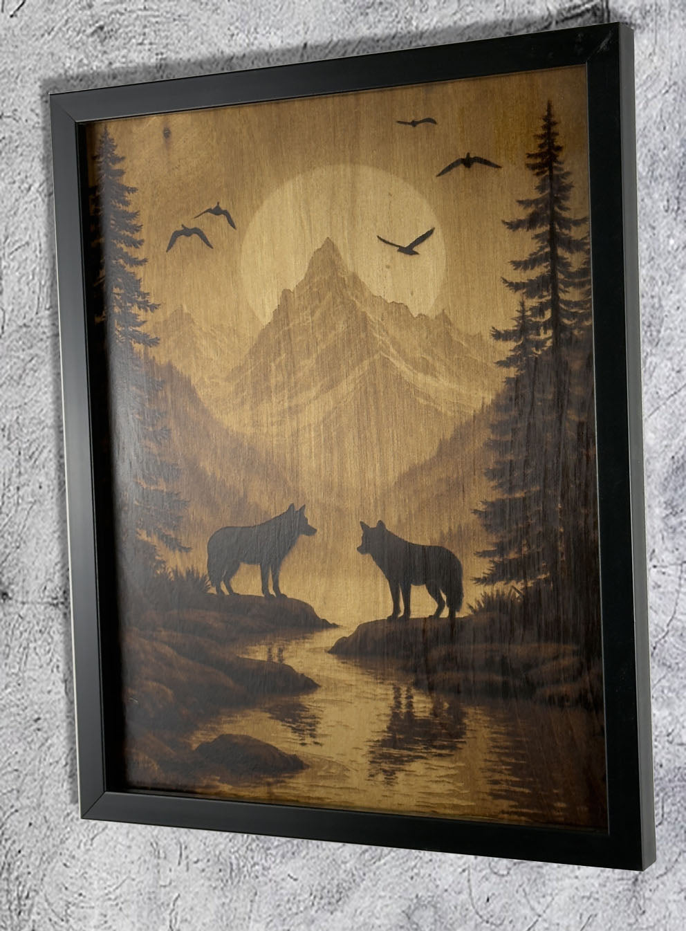 Wood-Burned Wolves Portrait