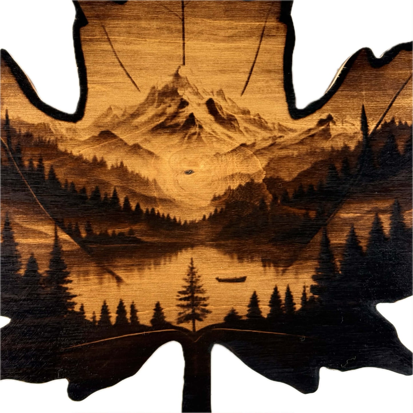 Wood-Burned Maple Leaf Art – 13” x 13” inches