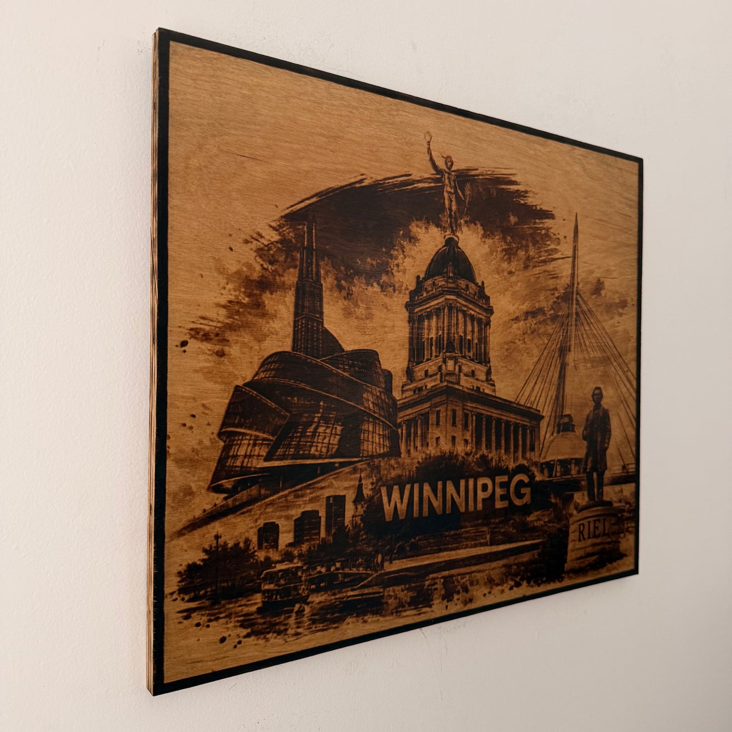 Winnipeg Skyline – Burned Wood Wall Art