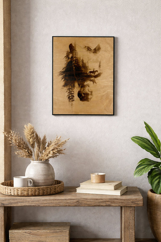 Wooden wall art inspired by nature and freedom.