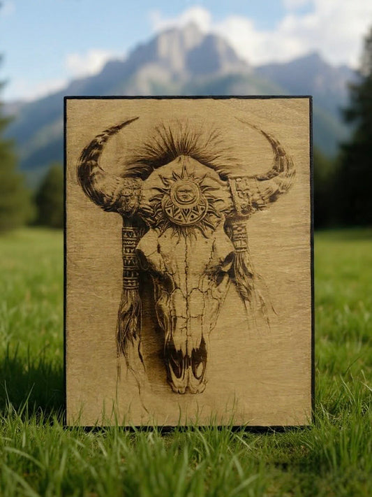 Unique Wood-Burned Artwork Skull