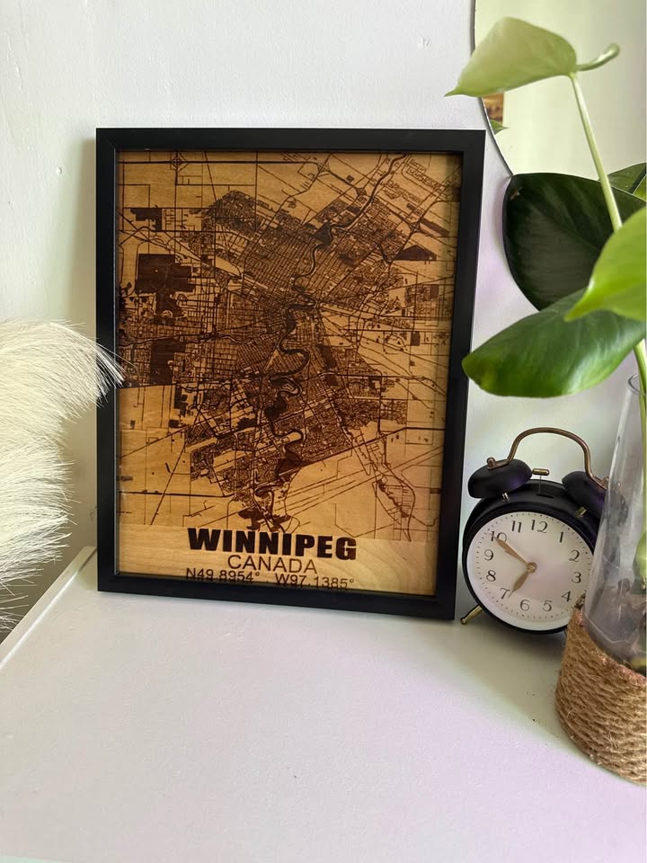 Winnipeg City Map – Burned Wood