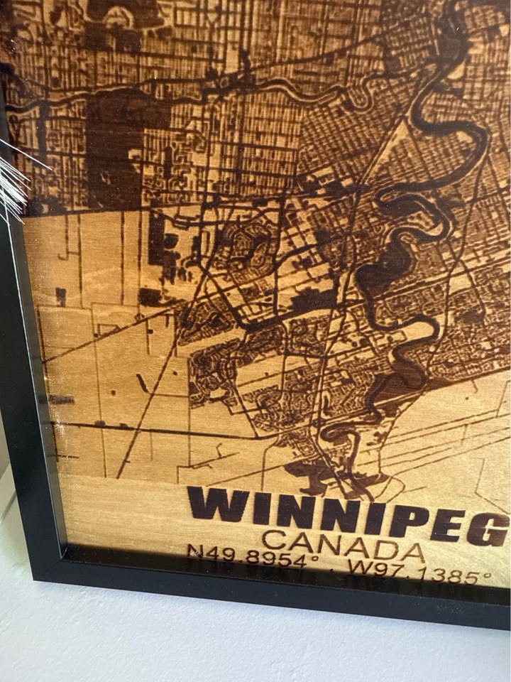 Winnipeg City Map – Burned Wood