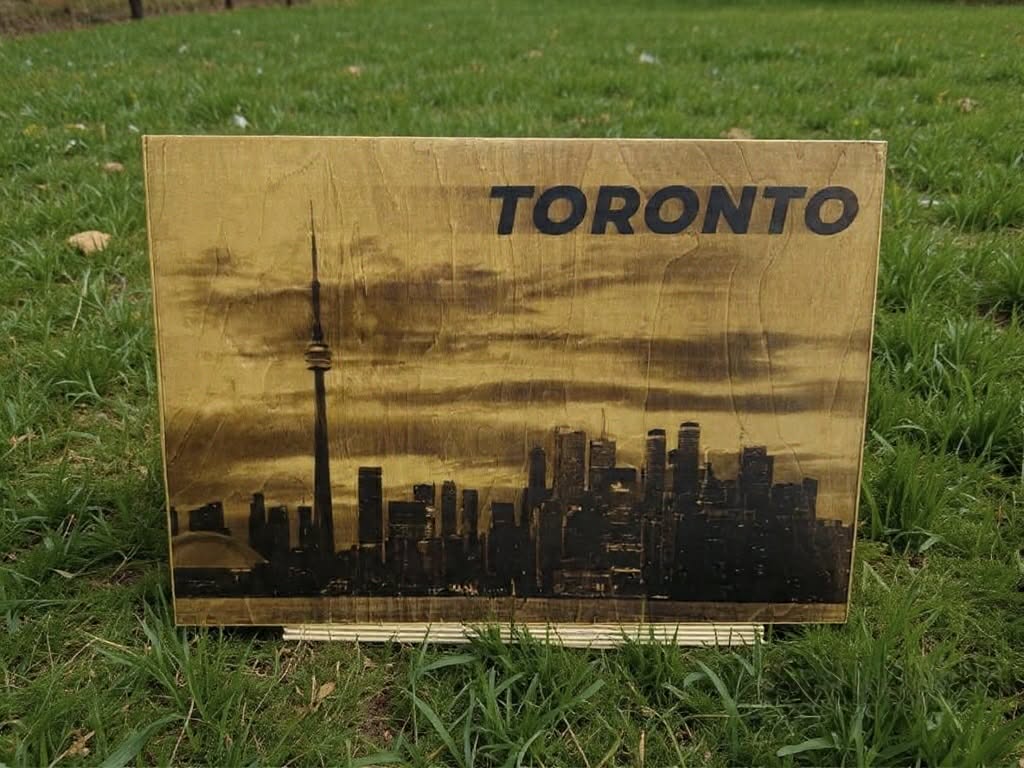🌉 Toronto Skyline – Burned Wood Wall Art