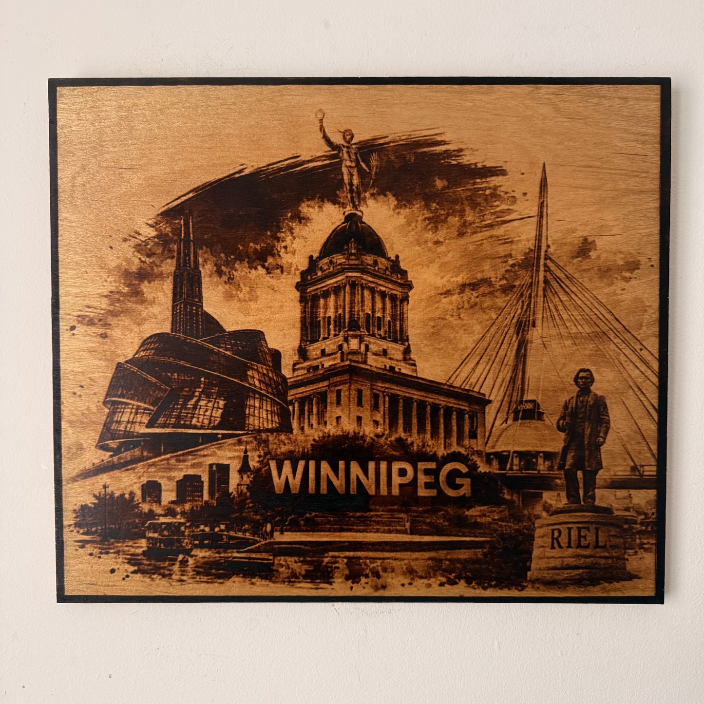 Winnipeg Skyline – Burned Wood Wall Art