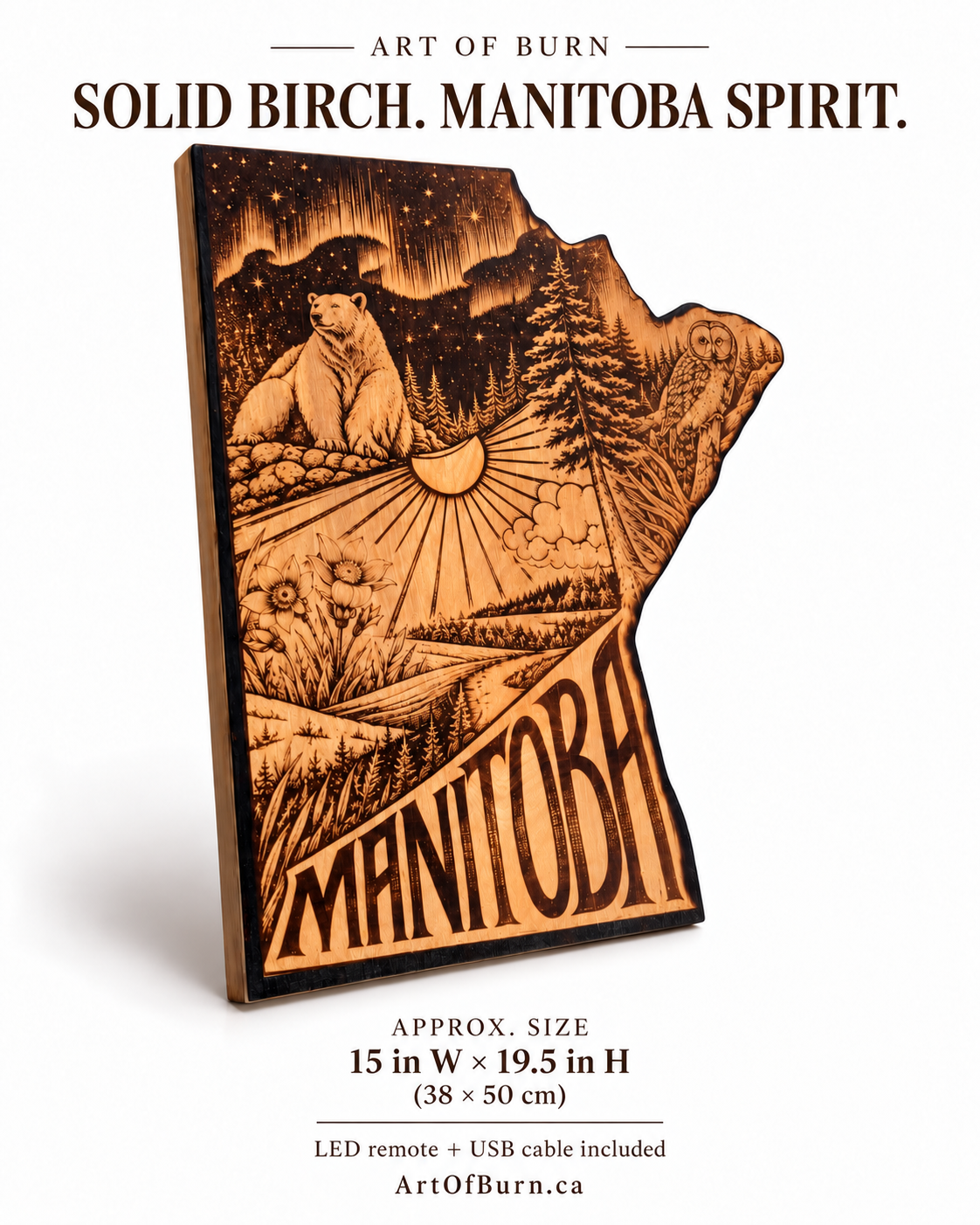 Manitoba Wood-Burned Sign with LED Backlighting