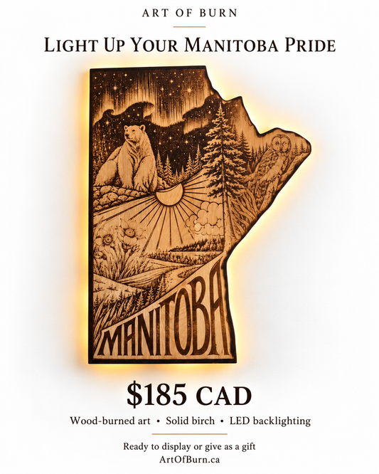 Manitoba Wood-Burned Sign with LED Backlighting