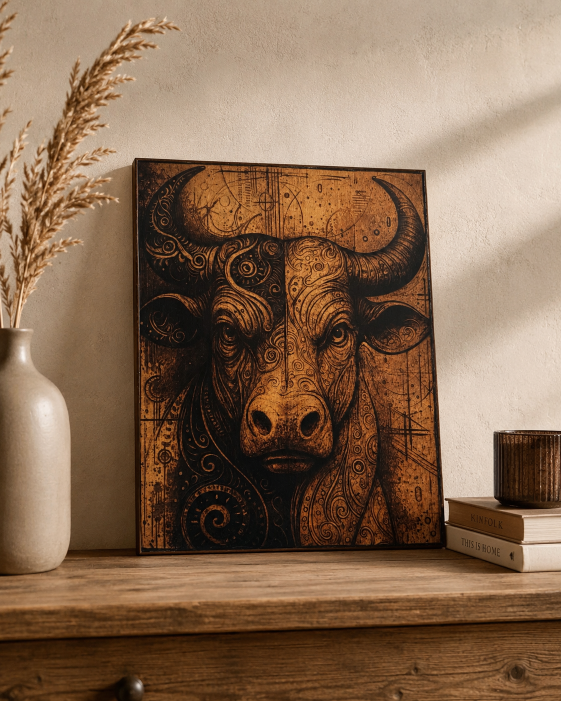 🔥 Modern Bull Wall Art – Luxury Style 🔥
 – Wood burning