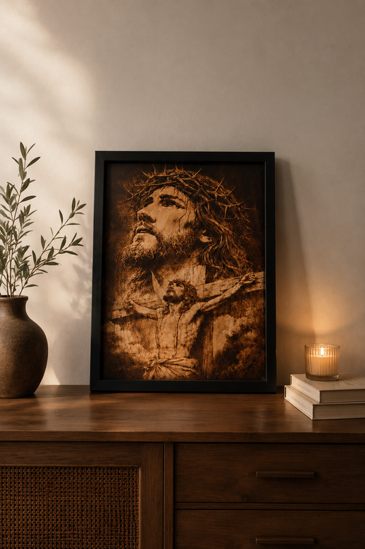 Faith & Prayer Wall Art – Cross & Rosary
 – Wood burning (Copy)