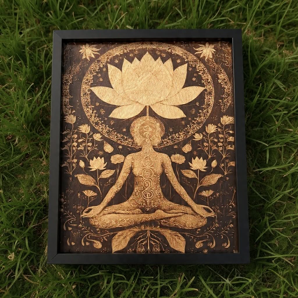 Wood Burned Meditation Wall Art | Lotus Chakra Art