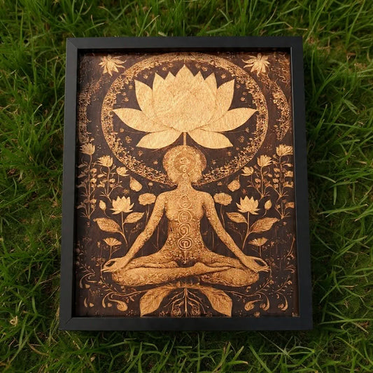Wood Burned Meditation Wall Art | Lotus Chakra Art