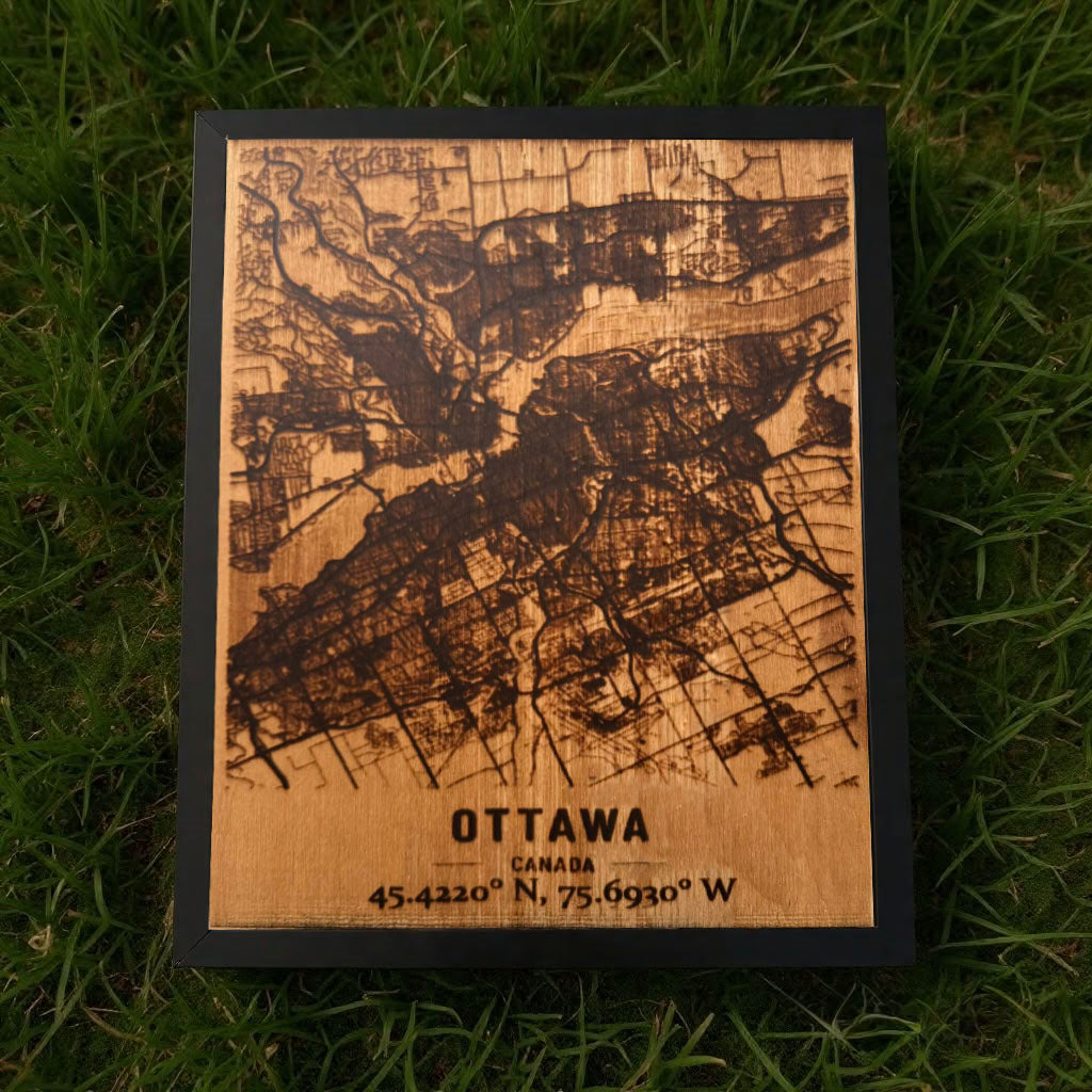 Ottawa City Map – Burned Wood Wall Art