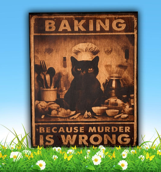 Baking Becouse Murder IS WRONG Elegant Wood Burning Art
