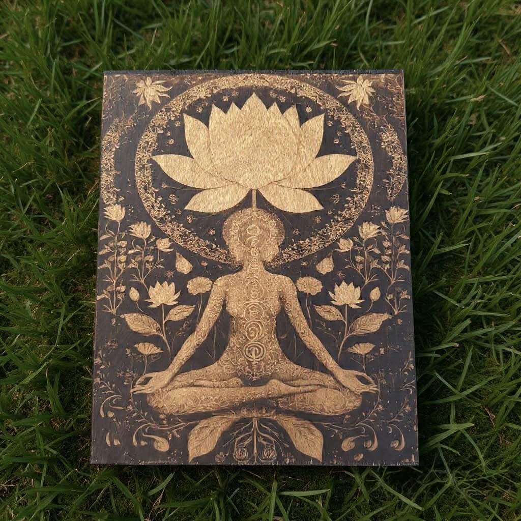 Wood Burned Meditation Wall Art | Lotus Chakra Art
