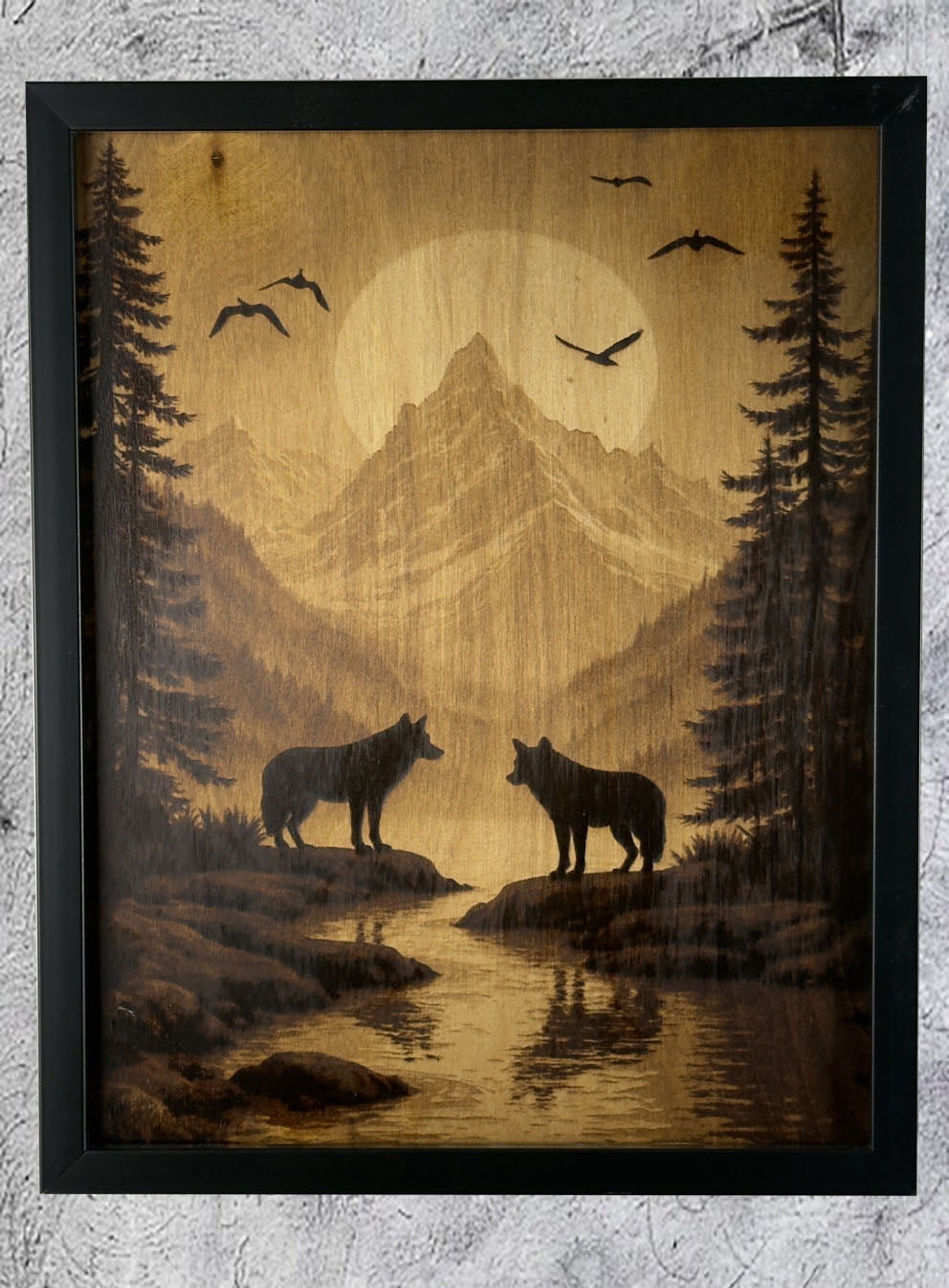 Wood-Burned Wolves Portrait